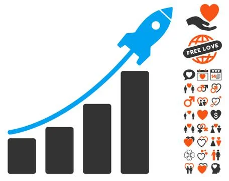 Startup Rocket Bar Chart Pictograph With Bonus Stockillustratie