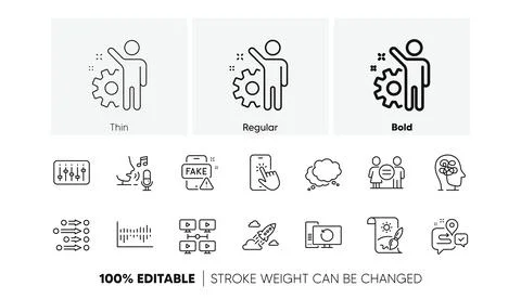 Startup rocket, Equality and Dj controller line icons. For web app, printing Stock Illustration
