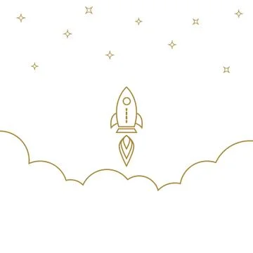 Startup rocket gold line banner concept. Business start Stock Illustration
