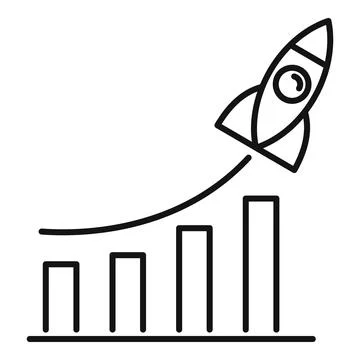 Startup rocket graph icon, outline style Illustrazione stock