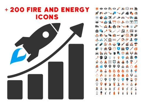 Startup Rocket Growth Chart Icon with Bonus Energy Set Stockillustratie