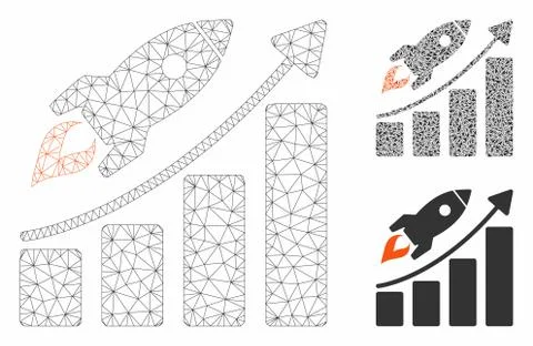 Startup Rocket Growth Chart Vector Mesh 2D Model and Triangle Mosaic Icon Illustrazione stock