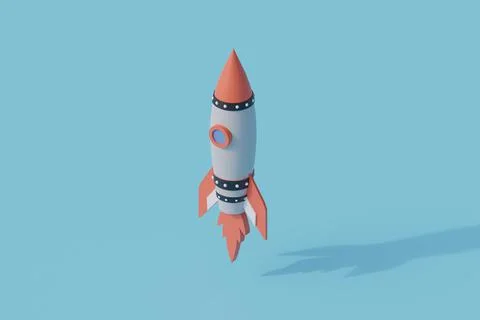 Startup rocket launch single isolated object. 3d render illustration with iso イラスト素材