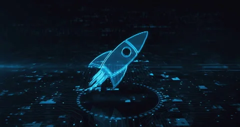 Startup rocket launch symbol cyber concept Stock Footage 344732364