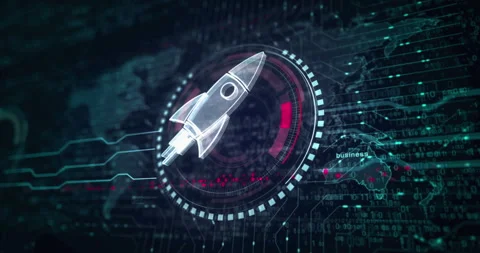 Startup rocket launch symbol loop digital concept Stock Footage 344540155