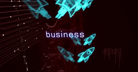 Startup rocket launch symbols loop cyber concept Stock Footage 344539514