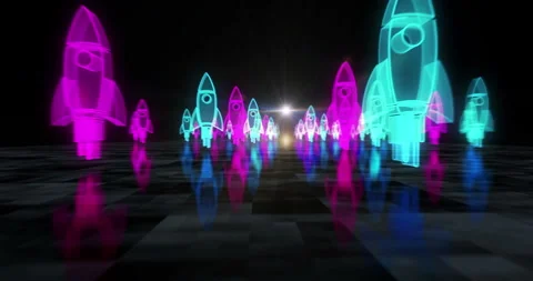 Startup rocket launch symbols loop cyber concept Stock Footage 344541386