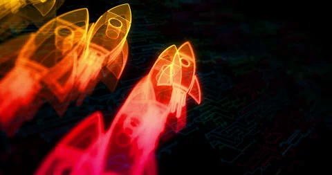 Startup rocket launch symbols loop cyber loop concept Stock Footage 344541465