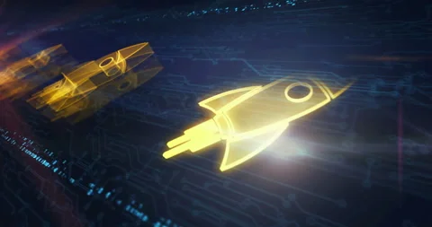 Startup rocket launch symbols loop cyber loop concept Stock Footage 344732326