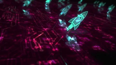 Startup rocket launch symbols loop cyber concept Stock Footage 344732519