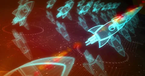 Startup rocket launch symbols loop cyber concept Stock Footage 344934505