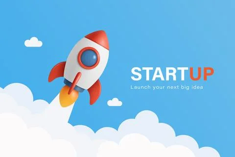 Startup Rocket Launch, Vector Illustration. Startup Business Growth and Start Stock Illustration