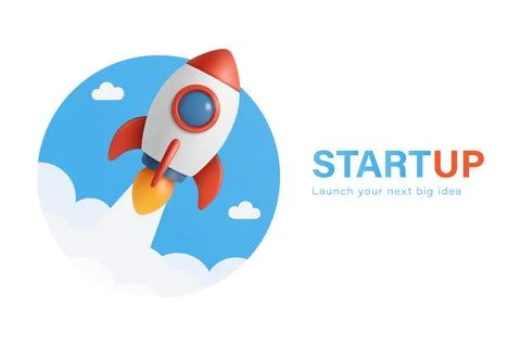 Startup Rocket Launch Vector Illustration. Startup Business Concept, Startu.. Stock Illustration