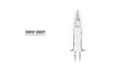 Startup rocket from triangles and luminous points. Start-up concept. Grey Pol Stock Illustration