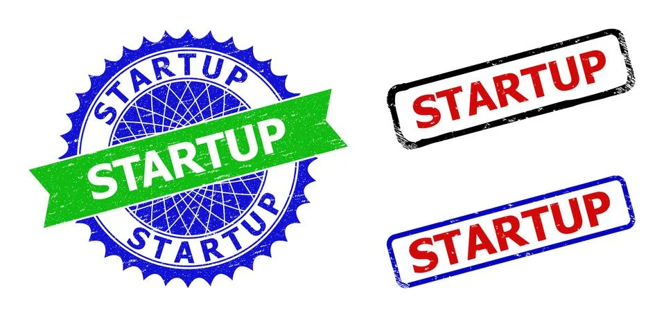 STARTUP Rosette and Rectangle Bicolor Stamp Seals with Corroded Styles Stockillustratie