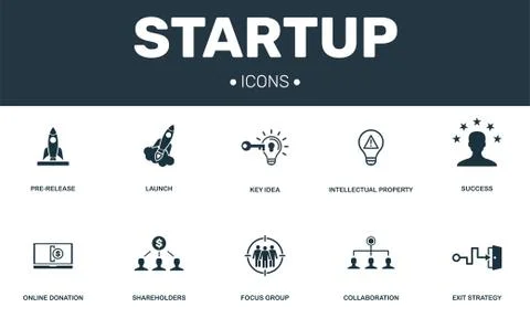 Startup set icons collection. Includes simple elements such as Pre-release Stock Illustration