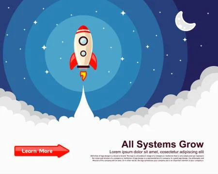Startup Simple Rocket web design, Responsive web design flat vector, design t Stock Illustration