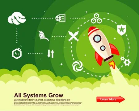 Startup Simple Rocket web design, Responsive web design flat vector, design t Stock Illustration
