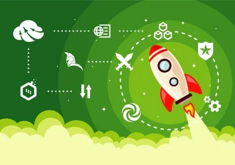 Startup Simple Rocket web design, Responsive web design flat vector, design t Stock Illustration