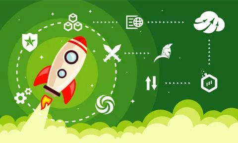Startup Simple Rocket web design, Responsive web design flat vector, design t Stock Illustration