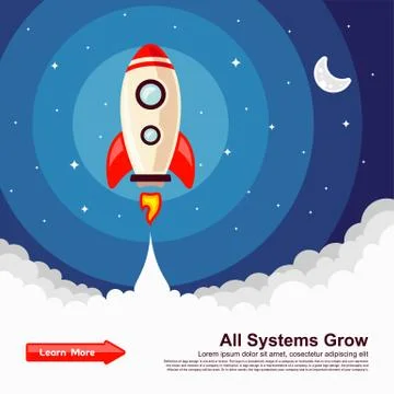Startup Simple Rocket web design, Responsive web design flat vector, design t Stock Illustration