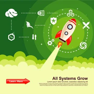 Startup Simple Rocket web design, Responsive web design flat vector, design t Stock Illustration