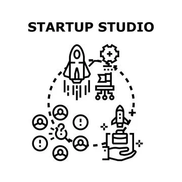 Startup studio developing business innovation strategy Stock Illustration