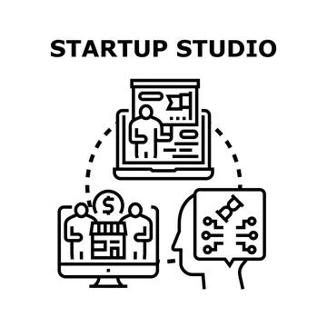 Startup studio developing business plan and implementing strategy Stock Illustration