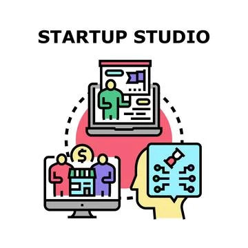 Startup studio developing business plan and implementing strategy Stock Illustration