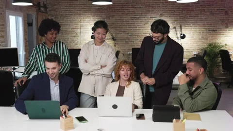 Startup team discussing new project in modern office Video stock 305764570