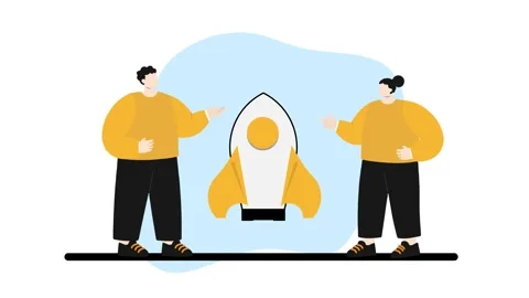 Startup Team Launching Rocket, Business Growth Concept Video stock 342377888