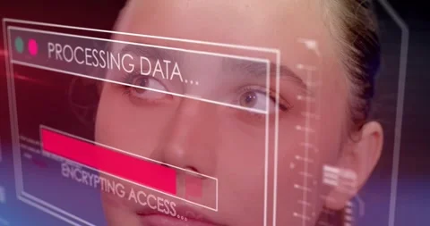 Startup tech UI animating overlays on woman displaying progress bar updating Stock Footage 319781957