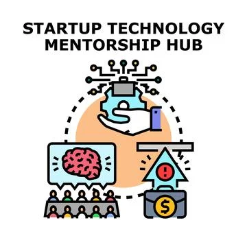 Startup technology mentorship hub concept illustration Stock Illustration