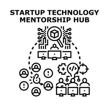 Startup technology mentorship hub supporting development team Stock Illustration