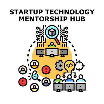 Startup technology mentorship hub supporting development team Stock Illustration