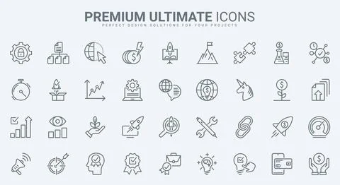 Startup technology, project development thin line icons set, success solution 스톡 일러스트