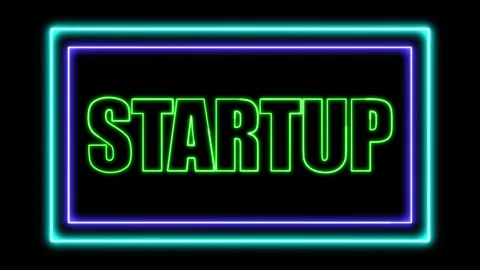 'Startup' Text Animation with Neon Glow &amp; Glowing Squares. Stock Footage 282577022