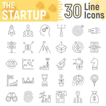 Startup thin line icon set, development symbols Stock Illustration