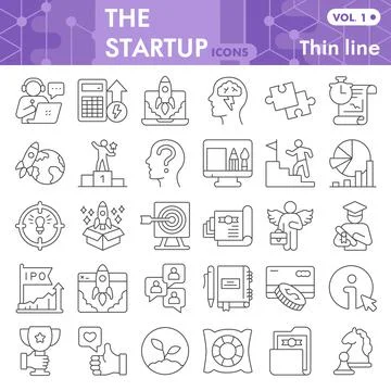 Startup thin line icon set, Business start symbols collection or sketches Stock Illustration