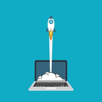 Startup vector concept, flat cartoon rocket launch, idea of successful business Stock Illustration
