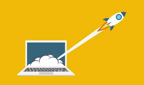 Startup vector concept, flat cartoon rocket launch, idea of successful business Stock Illustration