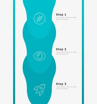 Startup vision blue overlay vertical timeline infographic 3 steps Stock Illustration