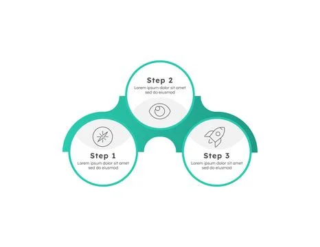Startup vision green circle horizontal timeline infographic 3 steps Stock Illustration