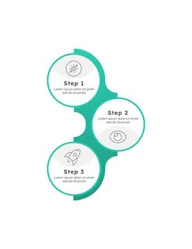Startup vision green circle vertical timeline infographic 3 steps Illustrazione stock