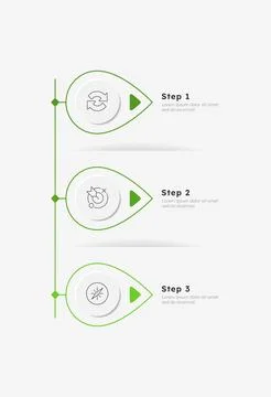 Startup vision green drop vertical timeline infographic 3 steps 스톡 일러스트