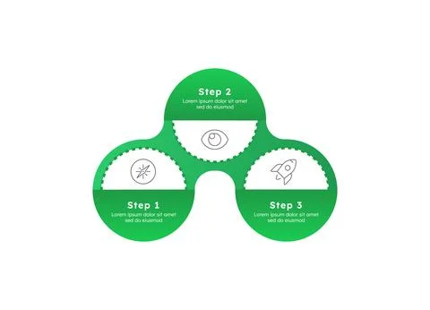 Startup vision green round circle horizontal timeline infographic 3 steps Stock Illustration