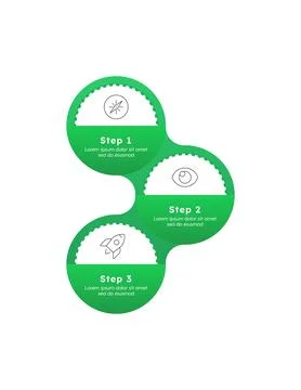 Startup vision green round vertical timeline infographic 3 steps 스톡 일러스트