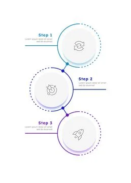 Startup vision multicolor circle vertical timeline infographic 3 steps Stock Illustration