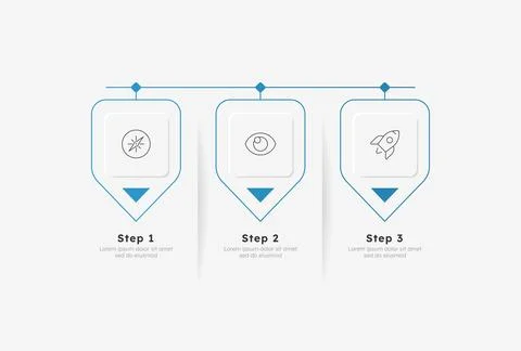 Startup vision pennant horizontal timeline infographic 3 steps Stock Illustration