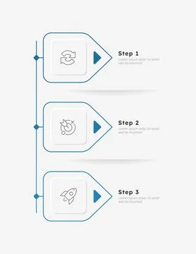 Startup vision pennant vertical timeline infographic 3 steps Stock Illustration